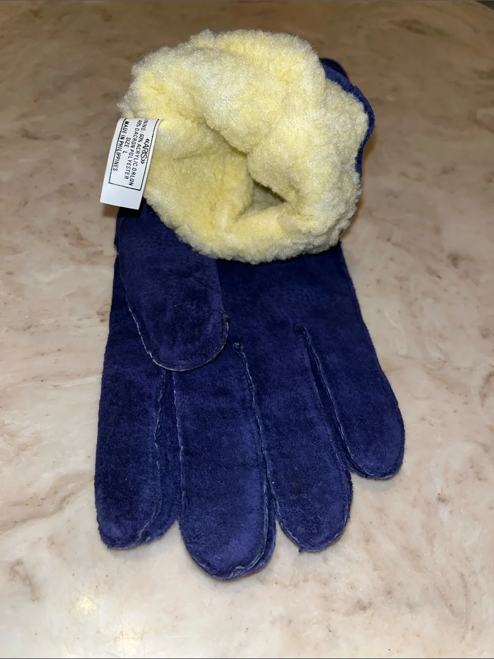 Aris Navy Blue Suede Gloves with Snap Detail at Wrist